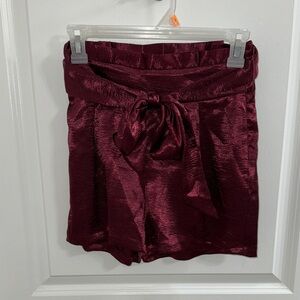 Express Burgundy Satin High Waist Shorts